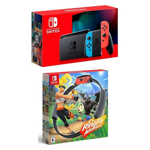 Nintendo Interruptor de 32 GB con los controladores de neón azul rojo de neón JoyCon anillo de ajuste del interruptor de Aventura