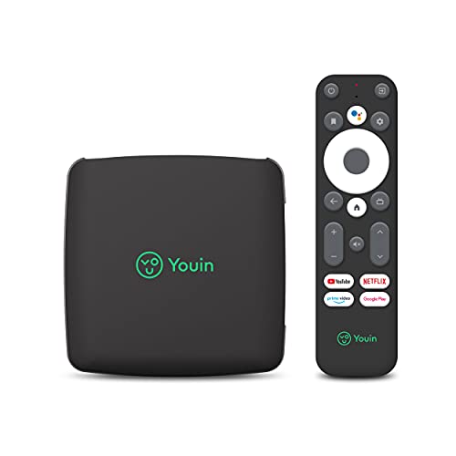 Youin You-Box Android 4K UHD EN1040K Smart TV con Android TV 12 Chromecast Integrado Google Assistant HDR 60fps H.265 WiFi Dual-Band Bluetooth USB HDMI Ethernet Control por Voz