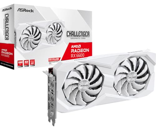 ASRock AMD Radeon RX 6600 Challenger White 8GB GDDR6 Tarjeta gráfica 0dB refrigeración silenciosa 128-bit 7680 x 4320 DisplayPort HDMI 14 Gbps Dual Fan 7nm