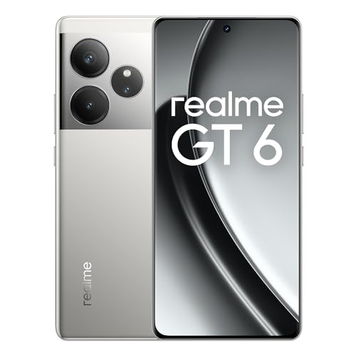 realme GT 6 5G Teléfono Móvil 12+256 GB,Procesador Snapdragon® 8s de 3.ªgeneración,Pantalla ultrabrillante de 6000 nits,Cámara Sony LYT-808 con OIS,Carga SUPERVOOC de 120 W,Plata