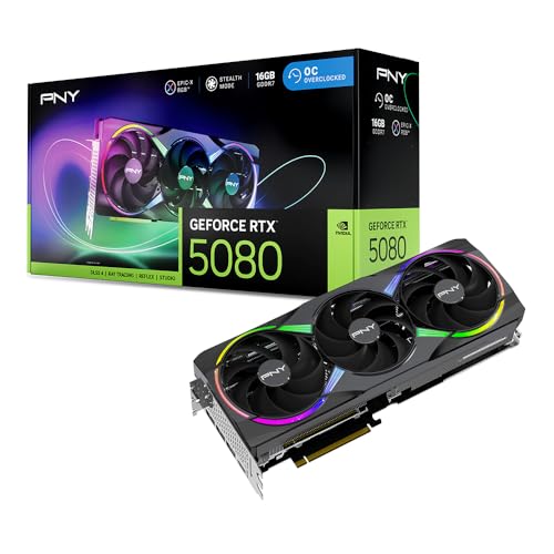 PNY Tarjeta Gráfica GeForce RTX™ 5080 16GB ARGB OC Triple Fan DLSS 4