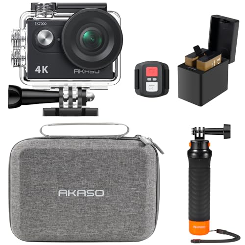 AKASO Pack de Buceo EK7000 Cámara Deportiva 4K 20MP WiFi Cámara de Acción para Surf y Buceo Camara Acuatica Sumergible con Empuñadura Flotante Impermeable