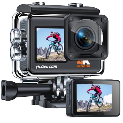 CAMWORLD Action Cam 4K 24MP 40M Cámara subacuática Impermeable WiFi EIS Dual HD Pantalla 170° Gran Angular Cámara Deportiva con 2 Baterías Kit Accesorios
