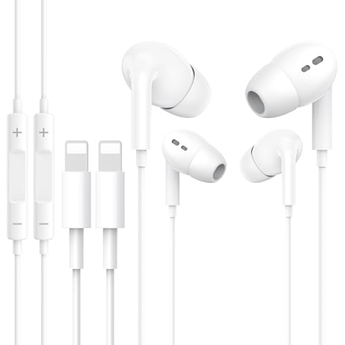 2 Pack Auriculares para iPhone [Certificados M-FI] Auriculares Internos con Micrófono y Control de Volumen