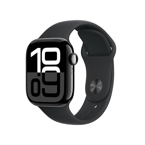 Apple Watch Series 10 GPS Smartwatch con Caja de Aluminio Negro Brillante de 42 mm y Correa Deportiva Negro