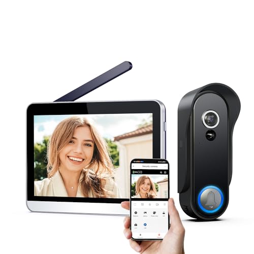 SIMBAILAI WiFi Pantalla táctil de 7 Pulgadas HD 1080p Inalámbrico Videoportero Timbre Video Interfono